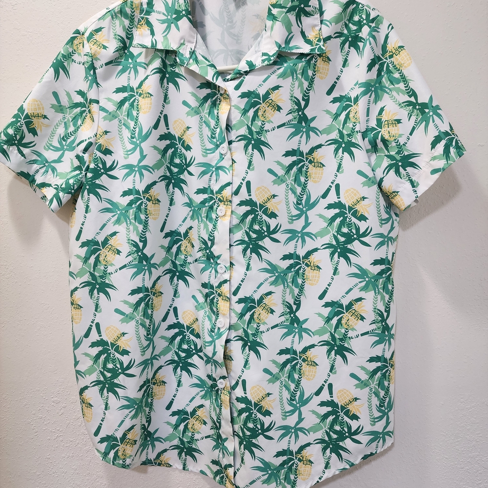 SHEIN Green Palm Print Casual Shirt